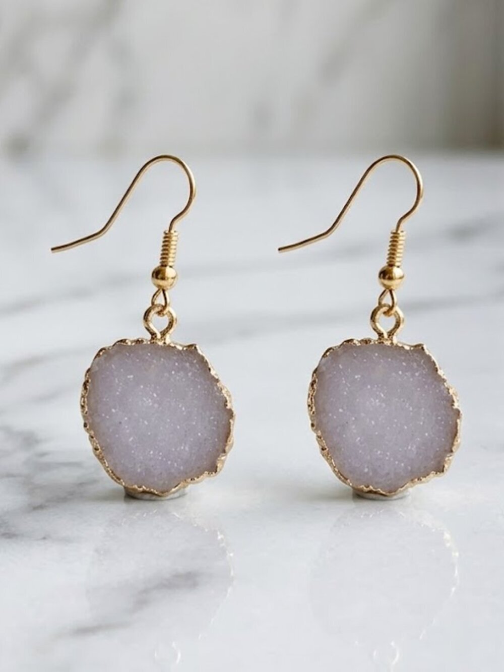 White Fashionable Stone Round Earrings